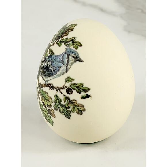Paperweight Blue Jay Egg Bird Ceramic 2 3/4" Hand Painted Home Decor 90s Accent - Picture 3 of 12